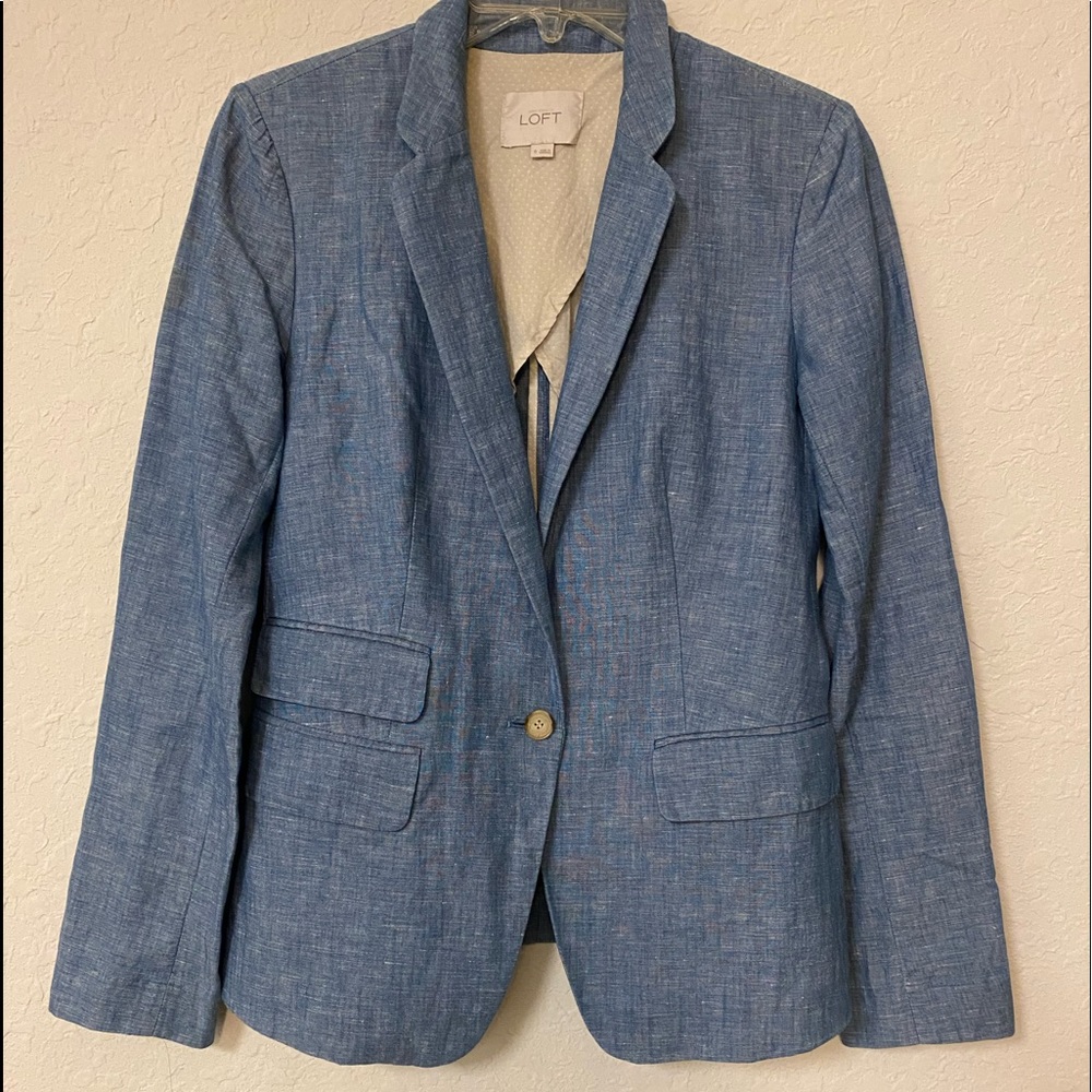 Ann Taylor LOFT Chambray Linen Blazer Jacket